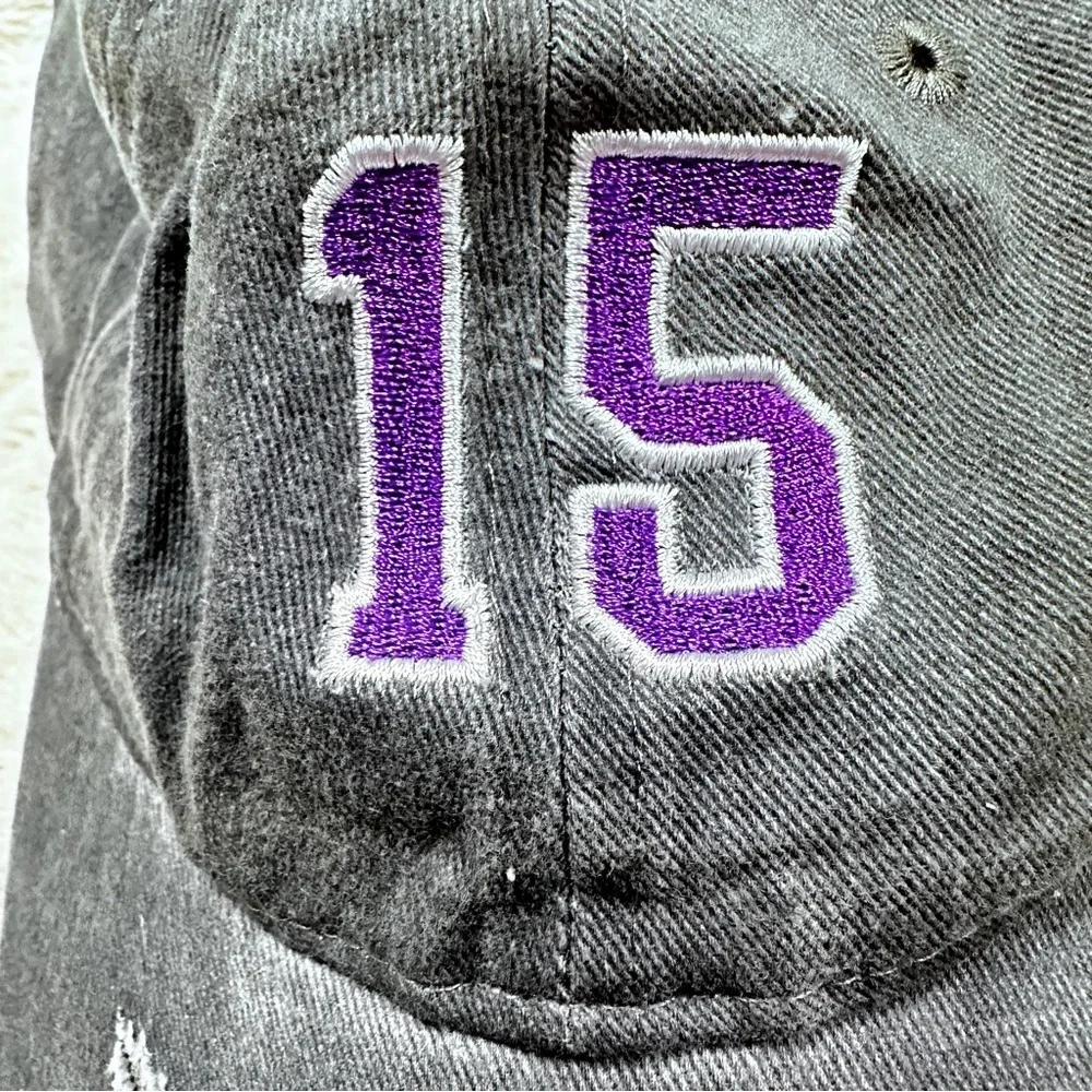 Womens' Gray #15 Cotton Distressed Adjustable Buckle  Ball Cap